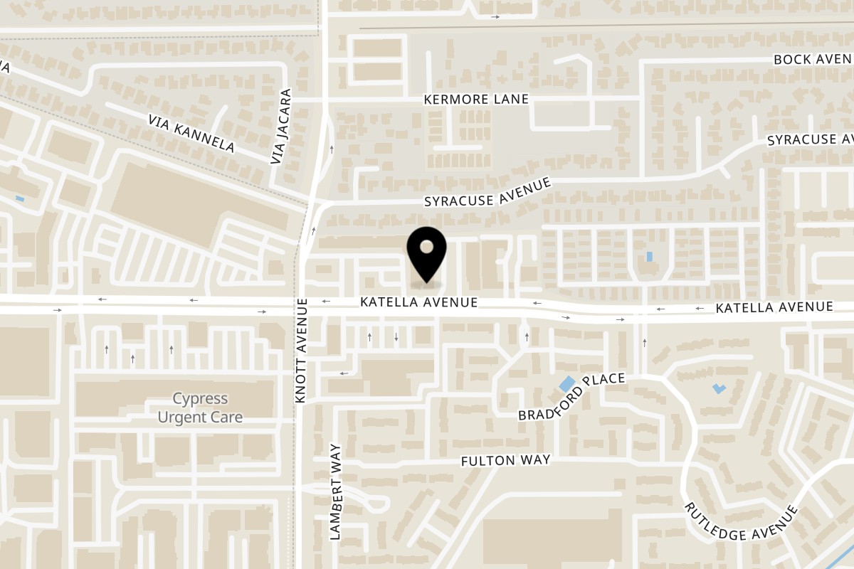 Map showing the location of Legend Hot Chicken Stanton on 7129 Katella Ave Unit K in Stanton