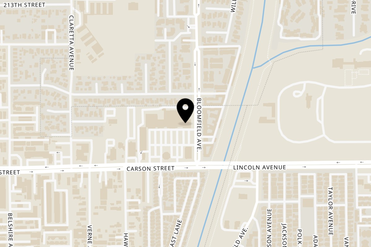 Map showing the location of Legend Hot Chicken Hawaiian Gardens on 12569 E Carson St in Hawaiian Gardens