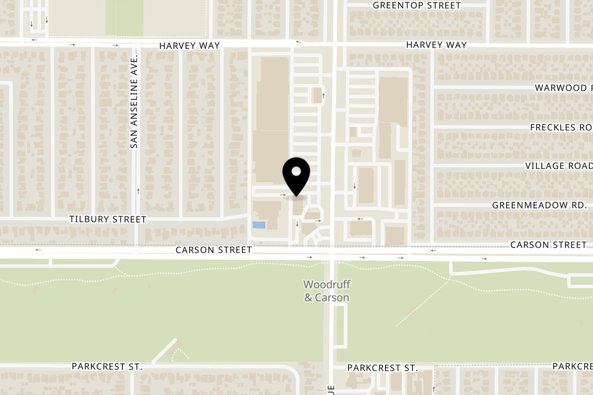 Map showing the location of Legend Hot Chicken Lakewood on 4131 Woodruff Ave in Lakewood