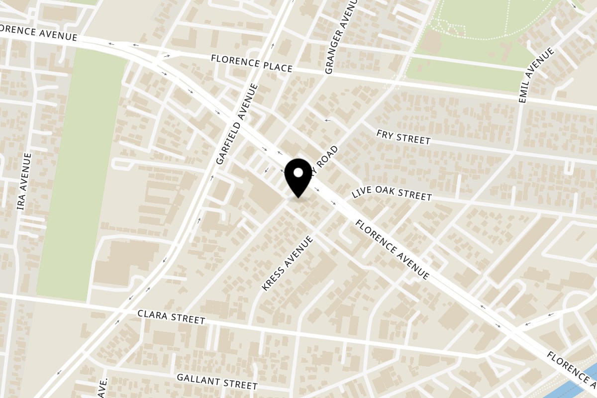 Map showing the location of Legend Hot Chicken Bell Gardens on 6402 Florence Ave in Bell Gardens